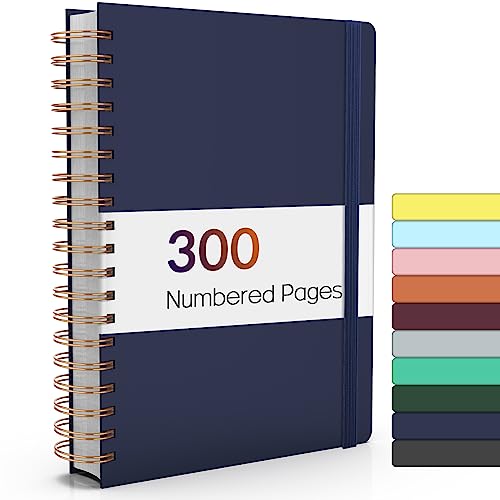 Forvencer Lined Spiral Journal Notebook with 300 Numbered Pages, B5 College Ruled Thick Journals for Writing with 100GSM Paper, Hardcover Notebooks with Contents for Work, School, Women, Men, Navy
