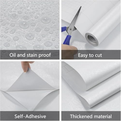 Image of 45x100 Cm Silk-White Wallpaper for Walls Waterproof Vinyl Film Self Adhesive Peel & Stick 3D Embossed Hexagon Design Kitchen, Cabinet, Furniture PVC Lamination Roll
