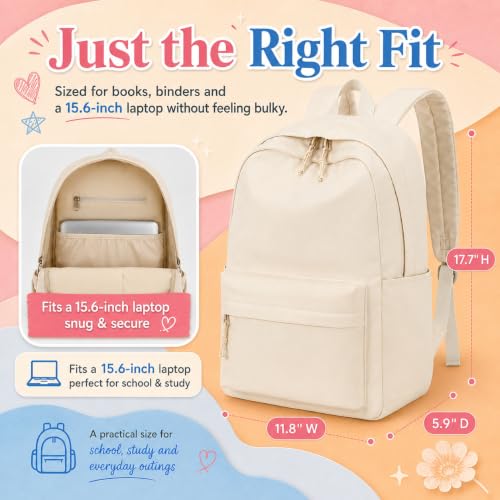 Image of LOIDOU Backpack for Girls School Backpacks Bookbags for Elementary Middle School Women Laptop Backpacks (Pure Beige, L-17)
