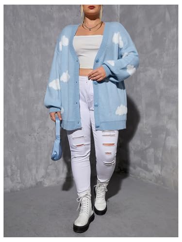 Women's Plus Size Clouds Graphic Sweater Cardigan Button Down Long Sleeve V Neck Fall Sweaters3