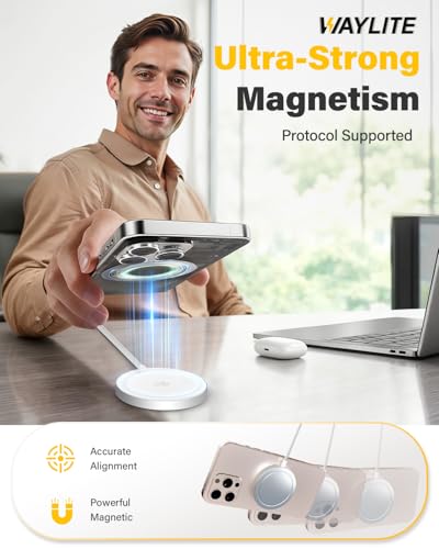 Image of 25W Magnetic Wireless Charger for iPhone 17 /16, Qi2 Fast Charging Pad for iPhone 17 /16 /15 /14 /13 /12 Series & AirPods, Strong Magnet, Ultra-Thin & Portable Charger Mat for Desk & Bedside, 1Pack White