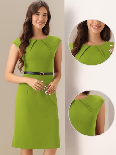 Image of Allegra K Business Dress for Women's Work Elegant 2026 Cap Sleeve Belted Office Sheath Dresses