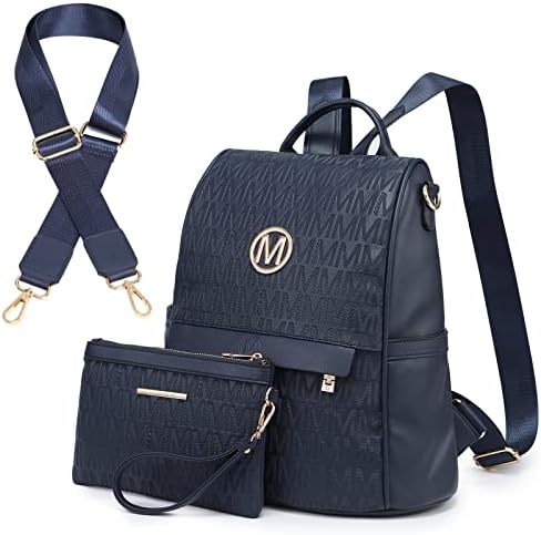 MKP Women Fashion Backpack Purse Multi Pockets Signature Anti-Theft Rucksack Travel Ladies Shoulder Bag Handbag 2Pcs