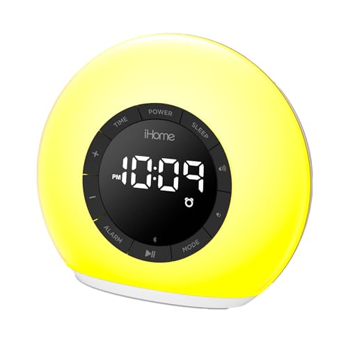 iHome Sunrise Alarm Clock Radio with Bluetooth Speaker, Color Changing Lamp, and USB Charging (iBT32)