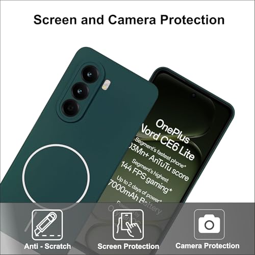 Image of Silicone Back Cover Case for OnePlus Nord CE6 Lite | Soft Micro-Fibre Lining Inside | Magsafe Print On Back Side Camera Protection Bump | Shockproof Case for (Green)