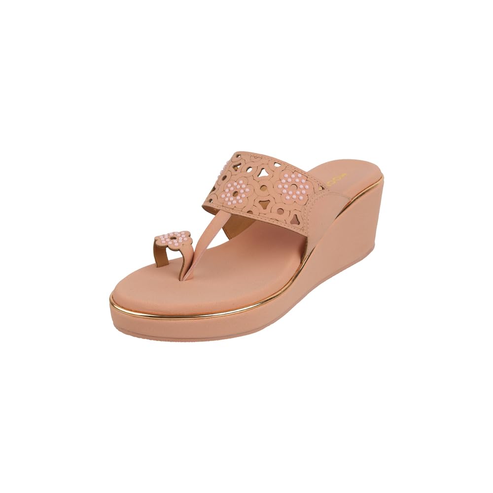 Mochi Women Peach Embellished Cutout Detail Wedge Fashion Sandal UK/7 EU/40 (34-238) (B0D9NWQWTH) Amazon Price History, Amazon Price Tracker