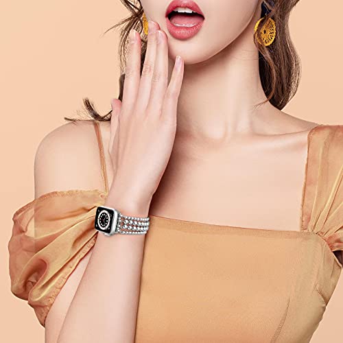 Image of MOFREE Band Compatible with Apple Watch 38mm 40mm 41mm Beaded Bracelet Women, Fashion Handmade Elastic Stretch Strap for iWatch Series 9 /87 /SE /6 /5 /4 /3 /2 /1 Bands