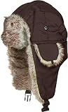 Sakkas Unisex Trooper Trapper Ushanka Hat Faux Fur Lined with Ear Flaps Warm Russian Aviator Windproof Cold Weather for Ski Hunting for Women Men Chin Strap - Brown