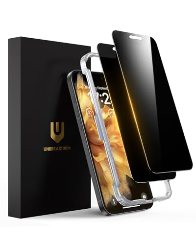 UNBREAKcable Privacy Screen Protector for iPhone 16 Plus Full Coverage Shatterproof Tempered Glass [True 28Anti Spy] [9H Hardness] [Easy Installation Frame] 2-Pack Private Screen for iPhone 16 Plus