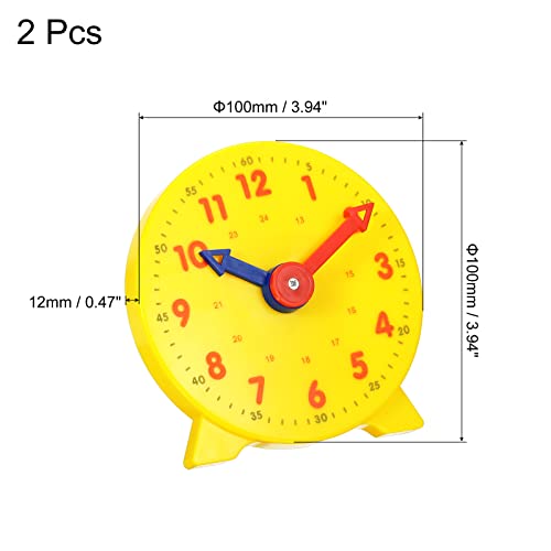 PATIKIL 4 inch Teaching Clock, 2 Pack Learn Clock Learning Tell Time Analog Clock Demonstration Clock 24 Hour 2 Pointers for Classroom Teacher, Yellow - Image 2