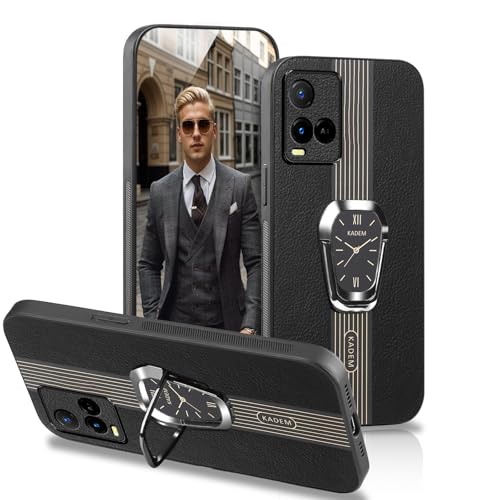 DESSEN Funda para Vivo Y33s / Y21s / Y21 Capa con Diseño de Esfera de Reloj y Ring Anillo Premium Cuero Carcasa Cover Compatible con Soporte Magnética Antigolpes Protector Móvil Case Bumper, Negro