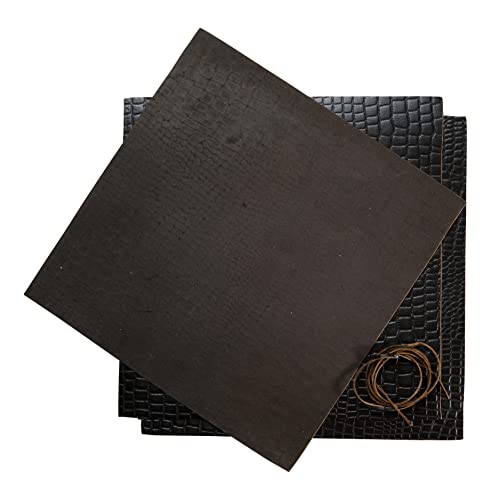 Black Alligator Pattern Leather Sheets - Full Grain Buffalo Leather Squares - Tooling Leather Squares For Jewelry, Wallets, Cricut, Arts & Crafts – 3 Sheets (12X12")+ Leather Cord (36")' #TOP2