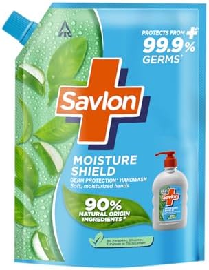 ITC Savlon Moisture Shield Germ Protection Liquid Handwash Refill Pack 1.3L | 99.9% Germ Protection | 90% Natural Origin Ingredients | Family Size Refill Hand wash | Value Pack