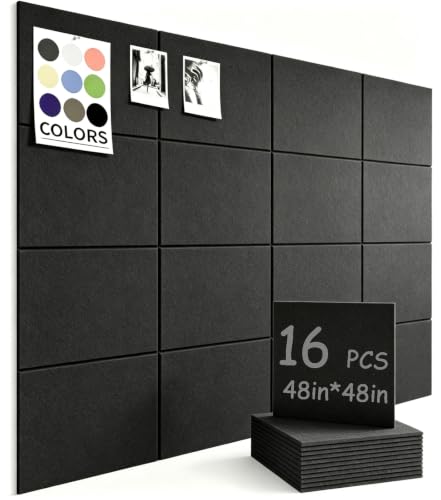 48" x 48" Cork Board Alternative, 16 Pack Felt Bulletin Board Tiles with 30 Adhesive Tabs Wall Push Pin Board for Office Classroom Bedroom Decor