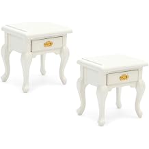Miniature End Table 2PCS Dollhouse Furniture 112 Accessories Wooden Bedroom Nightstand Set of 2 Vintage Table Living Room Scene Bedroom Bedsides House Model Decoration White
