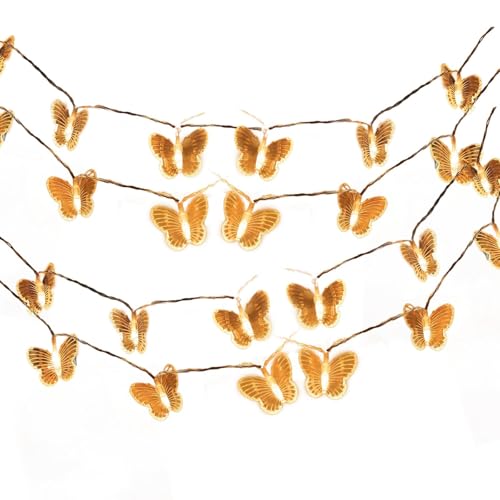 Guirnalda de luces LED, decoración de hadas de mariposa, alimentación por USB, 40 LED, 6 m, blanco cálido para decoración de interiores y exteriores, ideal para dormitorio y festivales