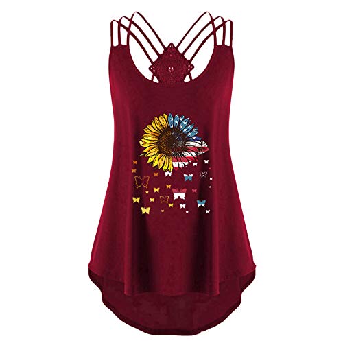 Yowablo Tank Tops Women Sunflower Print Sleeveless Bandage Vest Top Strap Tank Tops - Off-White - Large