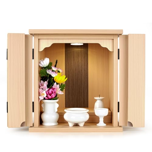 木々語り ミニ仏壇 ミニ モダン 新12号【LED照明付】【桜シールをプレゼント】幅33cm 奥行き26cm 高さ36cm/小さな/コンパクト リビング おしゃれに最適「ナチュラル」