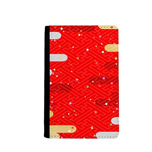 Étui portefeuille pour passeport rouge au design géométrique et japonais unique