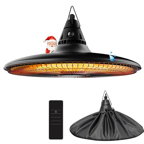 Ceiling Electric Outdoor Heater Wall-Mounted Hanging Patio 1500W Infrared Carbon Fiber Tube Heating Wall Heater for Gazebo, Balcony (Black - Circular Heating)