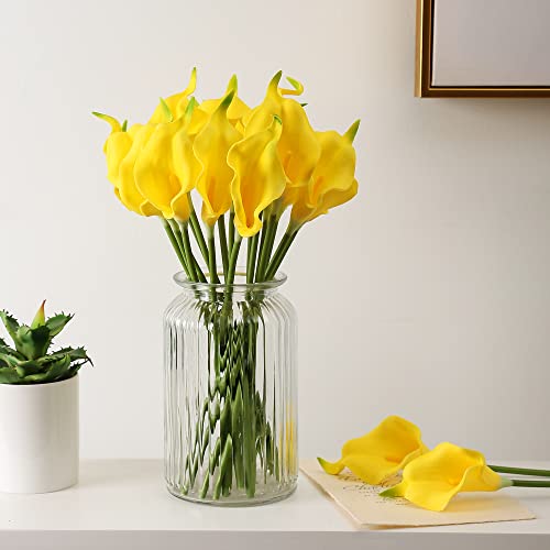 Duovlo 20Pcs Calla Lily Bridal Wedding Bouquet Lataex Real Touch Artificial Flower Home Party Decor (Yellow) #TOP5
