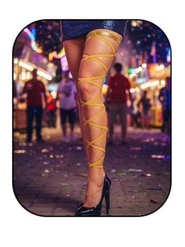 Flayem Damen Elastische Bein Strumpfband Sparkly Pailletten Beinwickel Anti-Rutsch Einstellbare Festival Party Fishnet Zubehör (Gold)