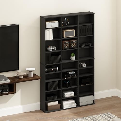 Image of Furinno Jaya DVD Shelf, 24-Shelf Wide CD Rack, Media Shelf with Adjustable Shelves, 8 x 3 DVD Storage Cabinets for CD Bluray Game Disc, Easy Assembly, for Living Room, Home Office, Americano