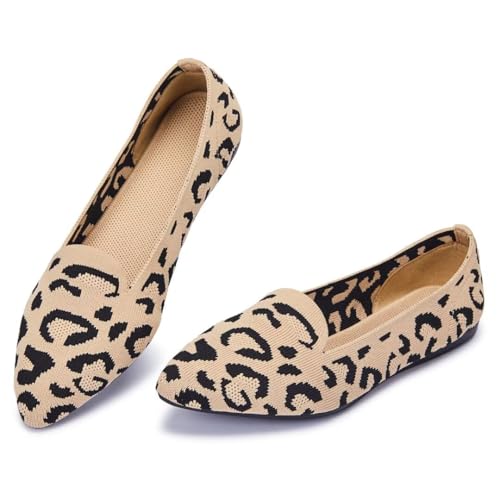 Image of Frank Mully Women's Casual Loafer Flats Slip On Loafer Shoes Comfortable Knit Flat Shoes Classics Pointy Toe Loafer Flats,for Work,Travel