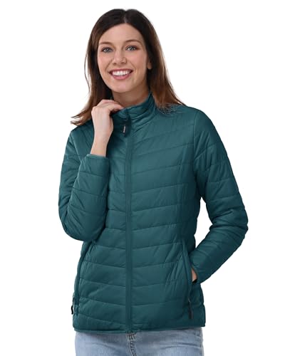 Outdoor Ventures Chaqueta acolchada ligera y cálida para mujer, chaqueta de entretiempo, chaqueta acolchada para mujer, forro suave, abrigo acolchado para ocio, senderismo, cian, XL