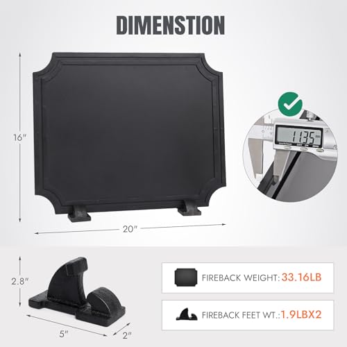 INNO STAGE 20 Inch Fireback for Fireplace- Iron Fireplace Back Plates with Feet, Fireplace Wall Protection, Fireplace Heat Reflect, Black
