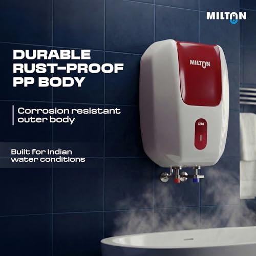 Image of Milton 5 Litre Instant Water Geyser | Powerful 3000W Electric Geyser for Bathroom & Kitchen | Advanced Safety | Compact Geyser SS304 Tank | 2 Year Product Warranty & 5 Year Tank Warranty | Red