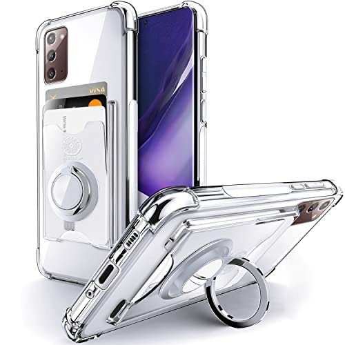 Shields Up for Samsung Galaxy Note 20 Case, Minimalist Wallet Case with Card Holder [3 Cards] & Ring Stand, [Drop Protection] Slim Protective Cover for Samsung Note 20 5G - Clear