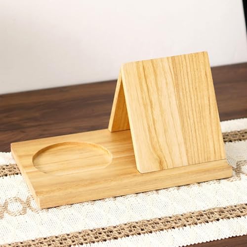 Soporte triangular para libros y taza en madera para leer cómodamente en el sofá 5