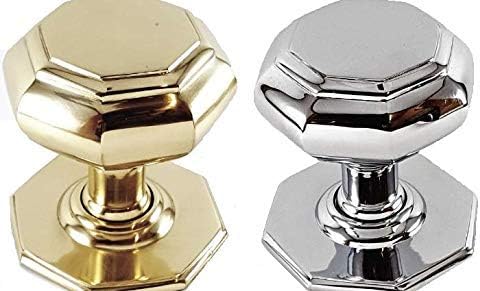 Quality Solid Brass Georgian Style Large Octagonal Centre Door Knob Set Pull Brass/Chrome 80mm (Chrome)