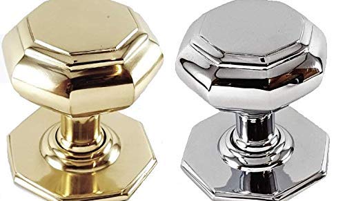 Pomo de Puerta Tirador Puerta Picaporte de Latón Macizo Estilo Georgiano Octogonal Grande de 80 mm de Latón Cromado