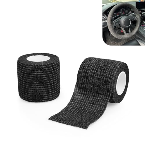 lekiliky 2PCS Car Steering Wheel Cover Wrap Tape, Vehicle Elastic Breathable Non-Slip Bandage, DIY Personalized Cute Steering Wheel Scratch Cover Sticker, Universal for Most Cars (Black)