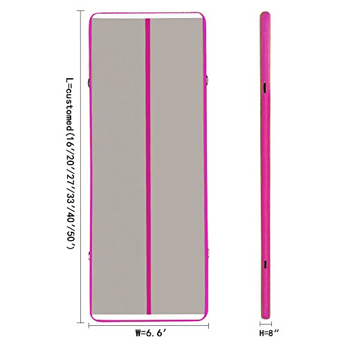 Ez Glam 10Ft/13Ft/16Ft/20Ft Air Mat Tumble Track Inflatable Gymnastics Tumbling Track Mat With Electric Air Pump For Cheerleading/Practice Gymnastics/Beach/Park/Home Use (23Ftlx 6.6Ftw X 8Inh, Grey/Pink) #TOP2