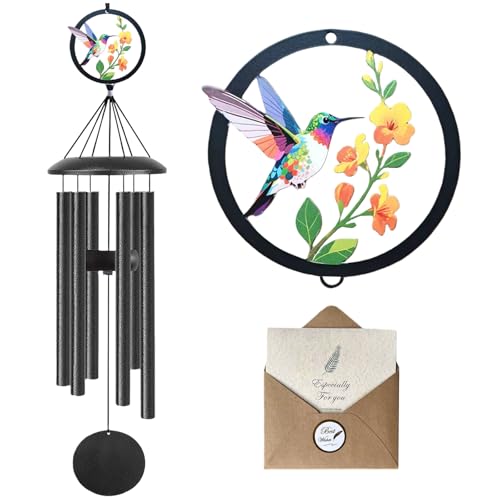 Hummingbird Wind Chimes for Outside - 50 Inches Long, 6 Thick Aluminum Tubes, Exquisite Hummingbird Design, Outdoor Hanging Decor for Garden, Porch, Hummingbird Gifts for Women, Mom, Grandma, Wife