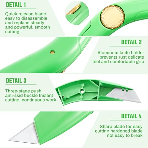 Image of WILLBOND 8 Pcs Navajas Para Roofing Fixed Blade Roofing Knife, Heavy Duty Utility Knife for Drywall, Vinyl, Carpet Cutting, Metal Roofings Tools with Replacement Hook Blades (Green)