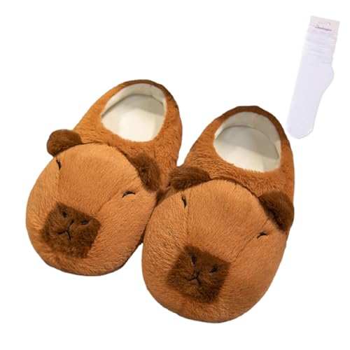 LELEBEAR Capybara Slippers, Cute Capybara Slides, Fuzzy Slip On Indoor Winter Animal Slippers,Plush Capybara Shoes for Women