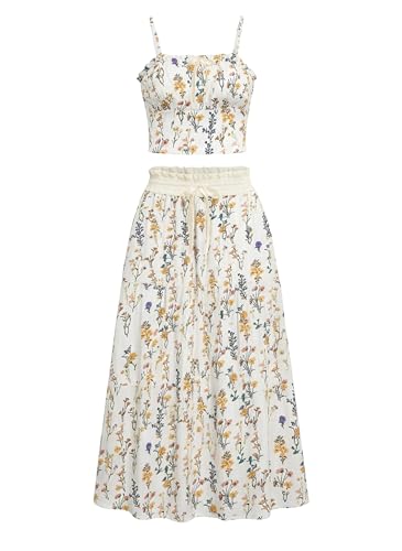 ZEEJINNG Women's 2 Piece Skirt Sets Floral Crop Tops Midi