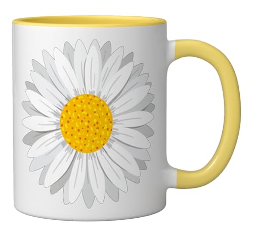 Taza de cerámica con diseño de margarita blanca y amarilla miniatura 2