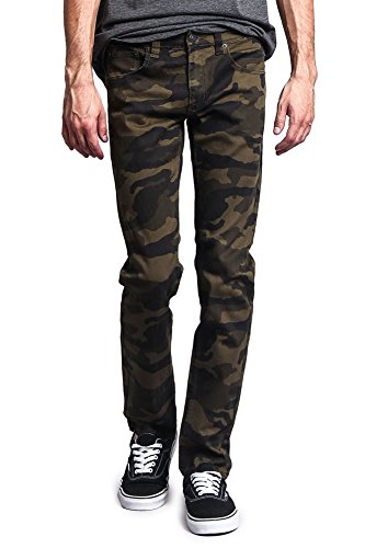 Victorious Mens Camouflage Skinny Fit Jeans Ar169 - Olive/Camo - 40/32 #TOP4