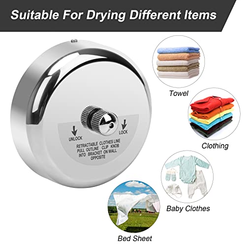 Catcan Retractable Clothesline, Stainless Steel Round Clothes Line Retracting Indoor For Hotel, Bathroom, Laundry With 10 Pcs Metal Clothespins Adjustable Rope Shower Clothing Line(9.2Ft Nylon String) #TOP4