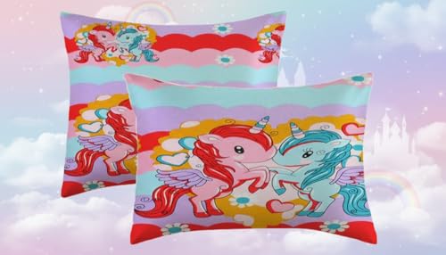 Image of Filymore Kids Twin Unicorn Printed Pillow Covers for Kids Room | Made with Pure Microfiber Soft & Skin Friendly Pillow Cases | Size (17 x 27 inch Multi Colour Set of 2 Covers.