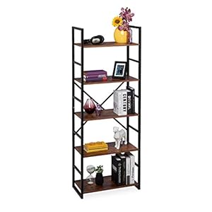 Relaxdays Etagère à Livres 5 Niveaux, Style Industriel, HxLxP: 158,5 x 60 x 30 cm, MDF & métal, bibliothèque, Marron/Noir 10034366 1 unité
