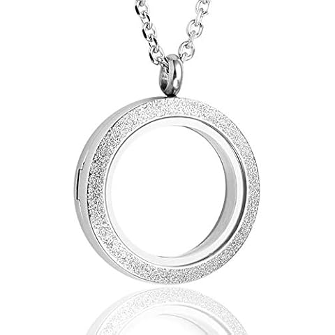 PiercingJ 316L Edelstahl Floating Charms Medaillon Living Memory Matte Rund Locket Anhänger Halskette Cover