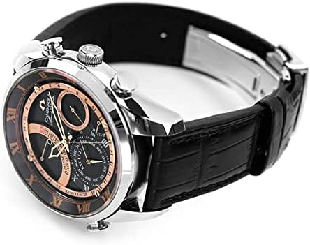 Angolat view of the Citizen Campanola watch, showcasing the dial and black leather strap.