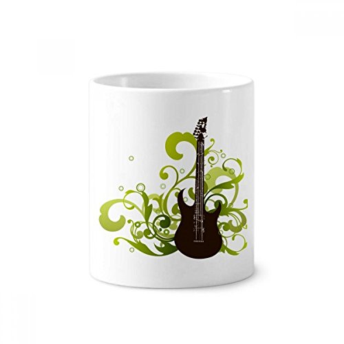 Tasse céramique blanche motif guitare verte porte-brosse à dents 350ml