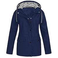 duxyoz Navy Rainproof Jacket Women Women'S Trench Coat Street Casual Long Loose Solid Trench Jacket Windproof Coat Hoody Windbreaker Spring Autumn Coats Winter Jackets XXL